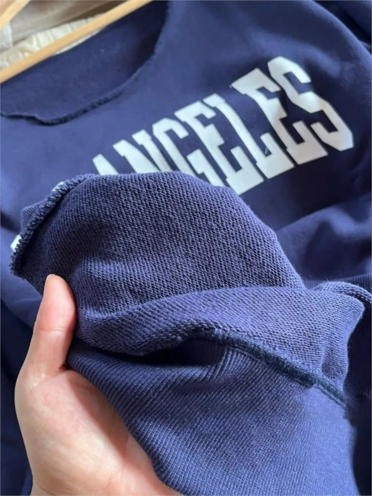 Vintage Letter Print Oversized Sweatshirt Women Autumn Scoop Neck Long Sleeve Cotton Loose Pullover Sexy Street Chic Hoodies Y2K