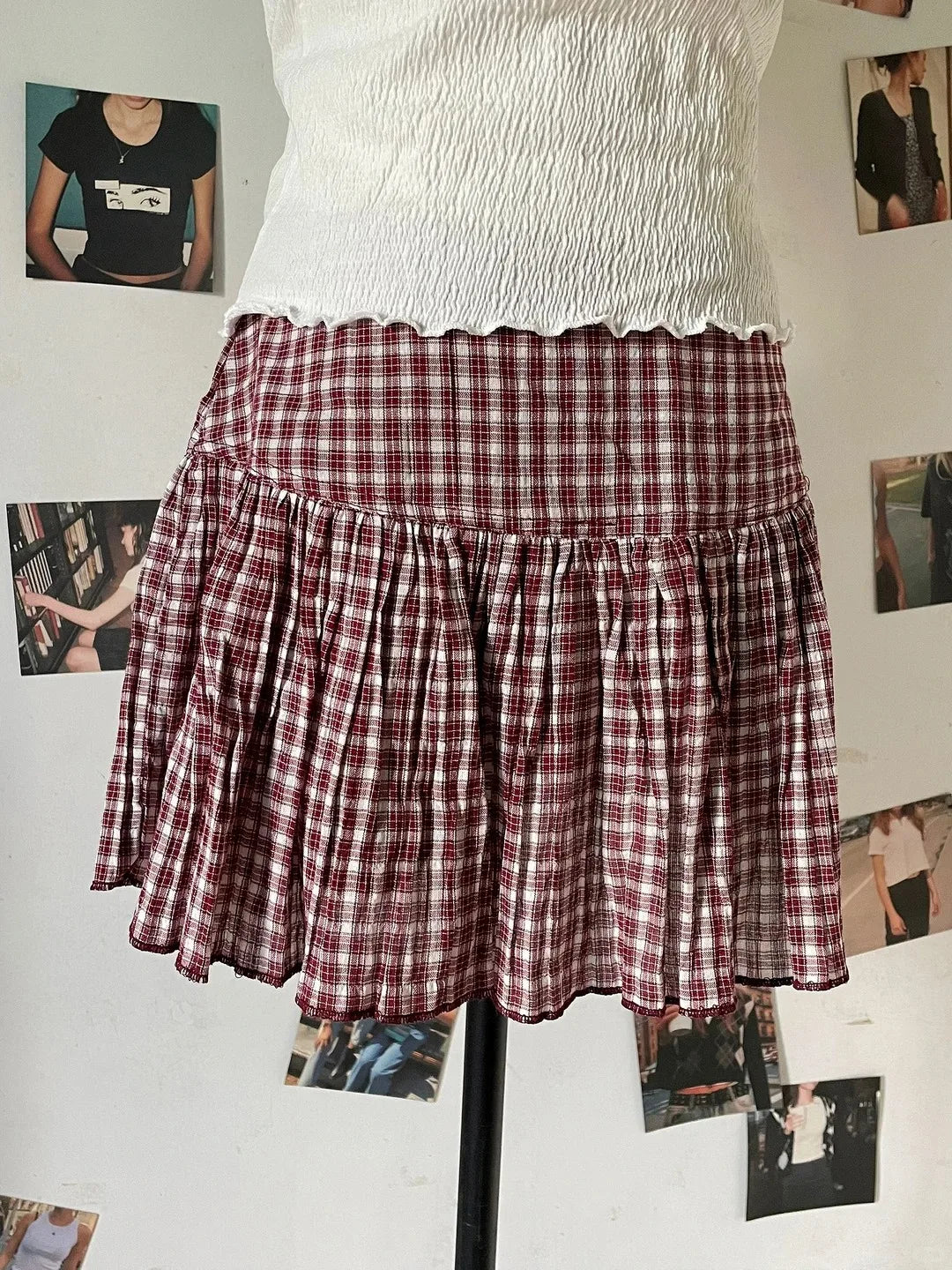 Lace Trim A-line Shirks Women New Cotton High Waist Elastic Ruffles Hem Sweet Mini Skirts Vintage Cute Streetwear Chic Falda