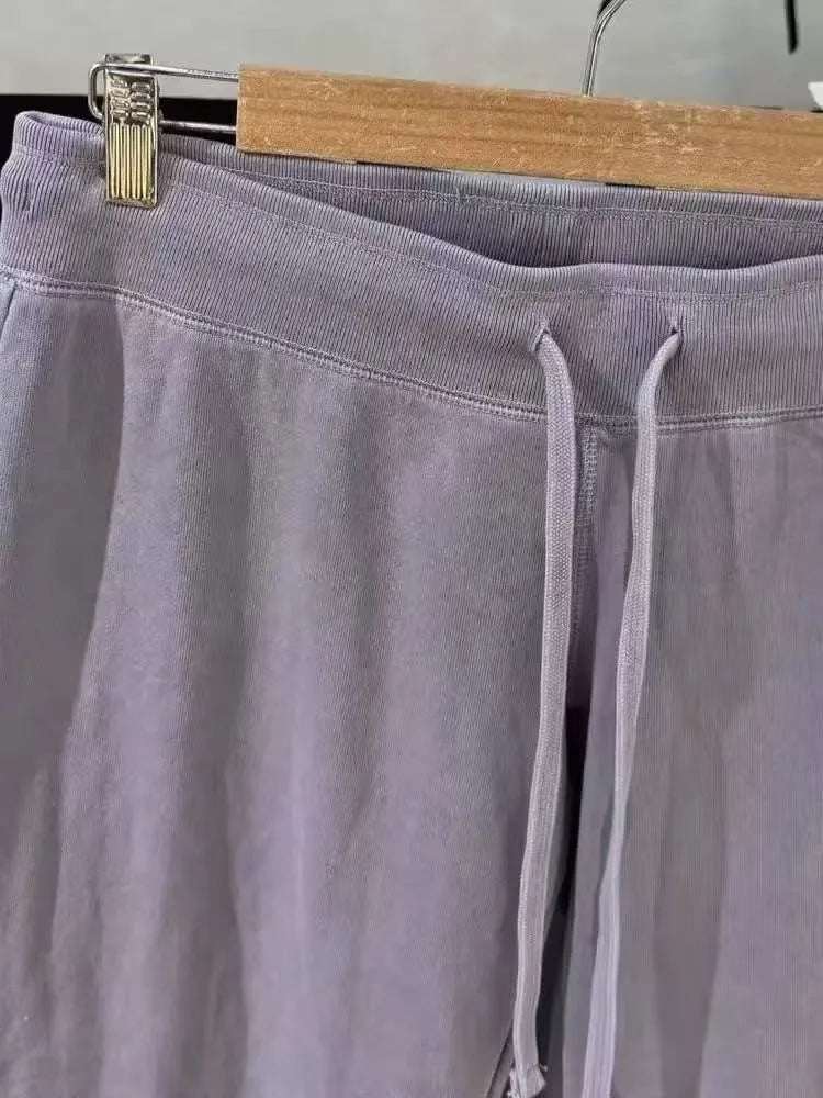 Purple Fleece Lined Sport Long Pant Women High Waist Cotton Straight Sweatpants Sweet Casual Streetwear Drawstring Sweatpants