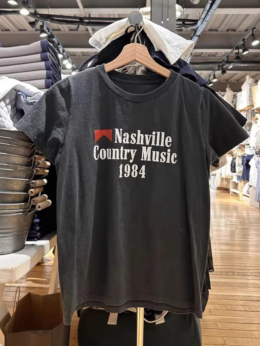 Vintage Letter Graphic Crop Top Women Summer Casual Round Neck Short Sleeve Short T-shirt Female Retro Classic Cotton Tops Chic