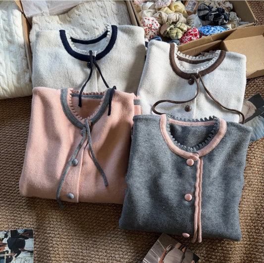 Retro Pattern Loose Knitted Cardigan Women Spring New Casual Versatile Korean Style Long Sleeve Top Sweet Chic Simple Sweater