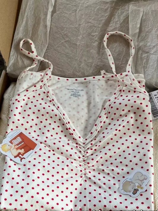 Polka Dots Print Folds Camisole Women Summer New Cotton Soft Casual Slim Sleeveless Vests Sweet Simple Preppy Style Camisole Y2K