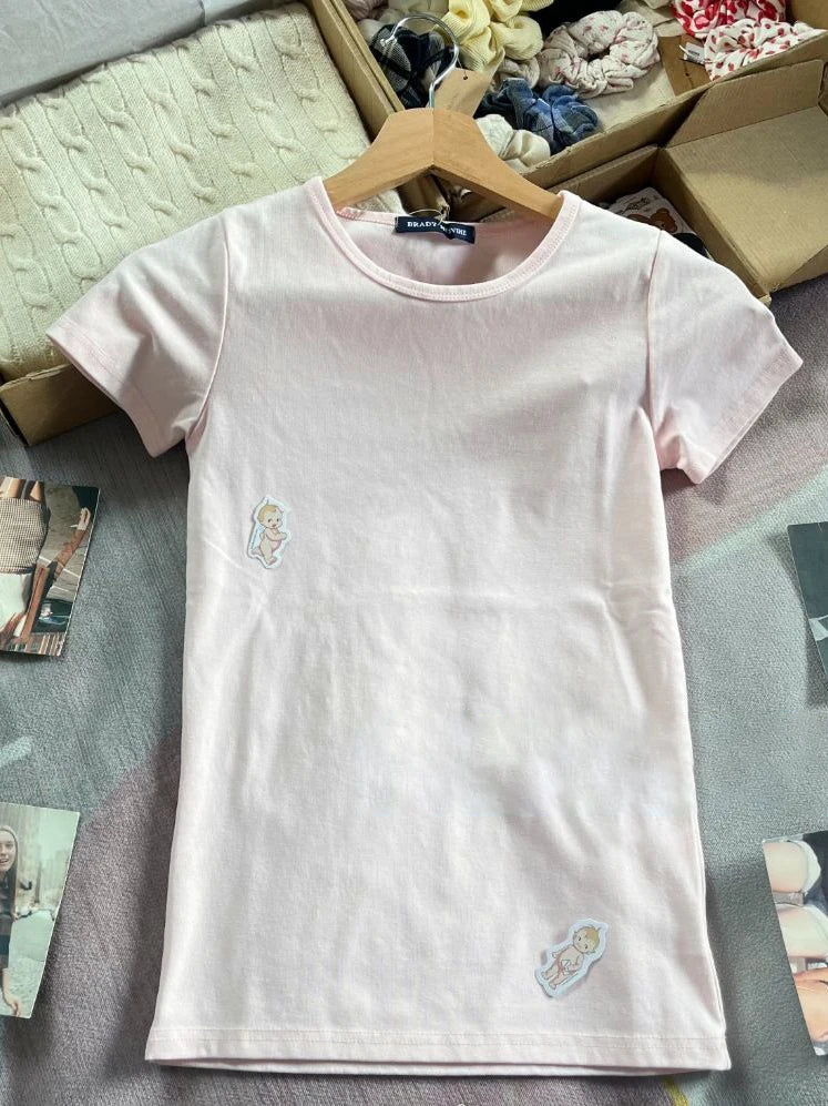 Solid O-neck Short Sleeve Tees Women Summer Casual Slim Simple Basic Cotton Soft T-shirts Preppy Style All-match Tops Y2K