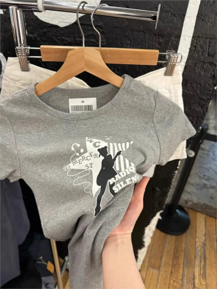 New Girl Guitarist Print T-shirt Woman Summer Round Neck Cotton Short Sleeve Tshirt Female Sweet Preppy Style OOTDS Tee Shirts