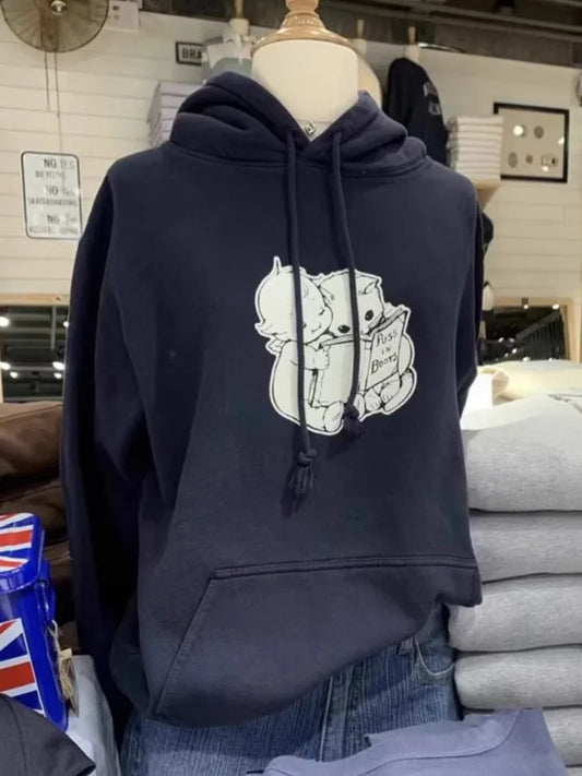 Angel Star Print Hoodie Women Autumn Pocket Long Sleeve Pull Sweatshirts Sweet Preppy Style Cute Oversized Hoodies Tops Y2K New