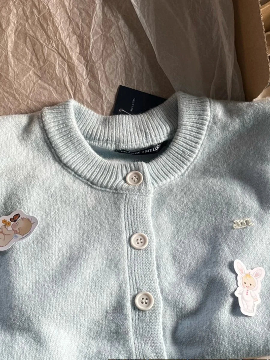 Light Blue Knitted Cardigans Women Casual Cotton Preppy Style Button Sweater Coats Cute Female Vintage Loose Sweet Cardigan Tops