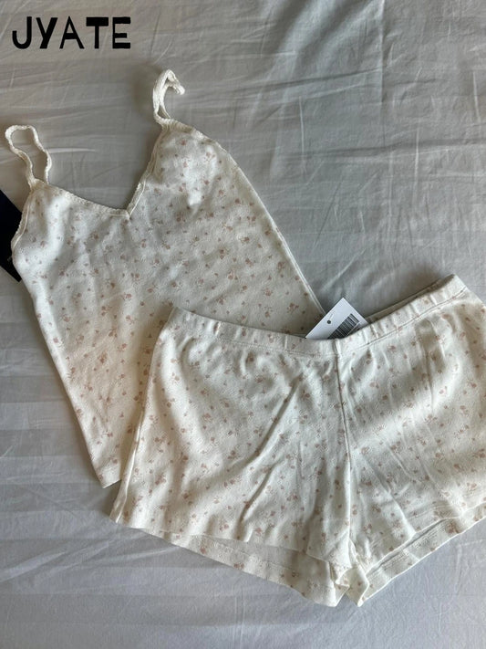 Floral Print V-neck Eyelet Slim Tank Tops Women Summer New Cotton Soft Sexy Casual Cropped Vests Sweet Cute Vintage Camisole Y2K