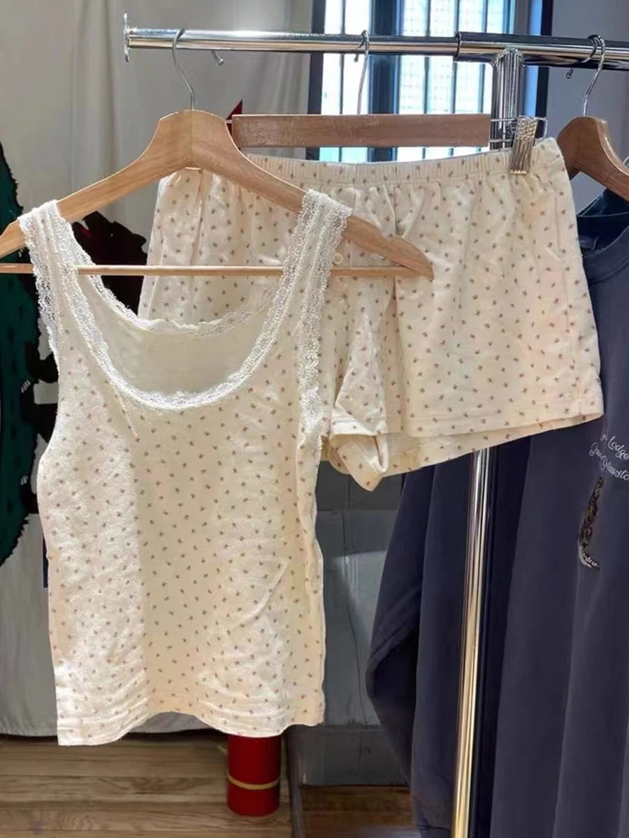 Fashion Floral Print Lace Trim Tank Tops Ladies Summer Cotton Soft Casual Sleeveless Vests Female Sweet Cute Chic Camisole Y2K