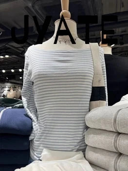 Sweet Striped Long Sleeve T-shirt Women Autumn O-Neck Soft Cotton Tee Shirt Casual American Streetwear Vintage Y2k Tshirts New