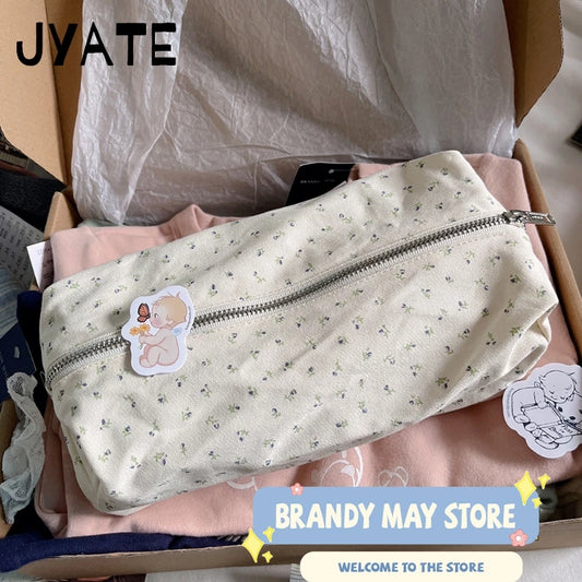 2024 Cute Flower Print Makeup Bag Women Portable Zipper Cosmetic Travel Organizer Girls Sweet Vintage Handbag Toiletry Pouch Y2K