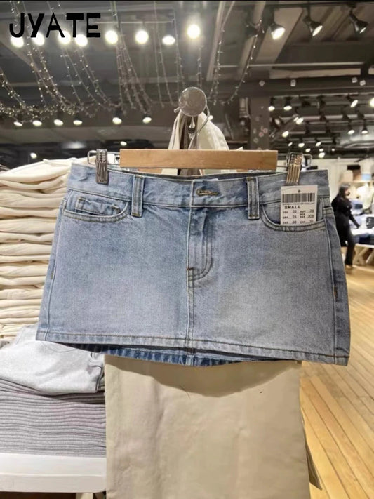 New Harajuku Blue Denim Mini Cargo Skirts Women Summer Cotton Slim Sexy Low Rise Skirt Female Vintage Sweet Chic Y2K Falda 2024