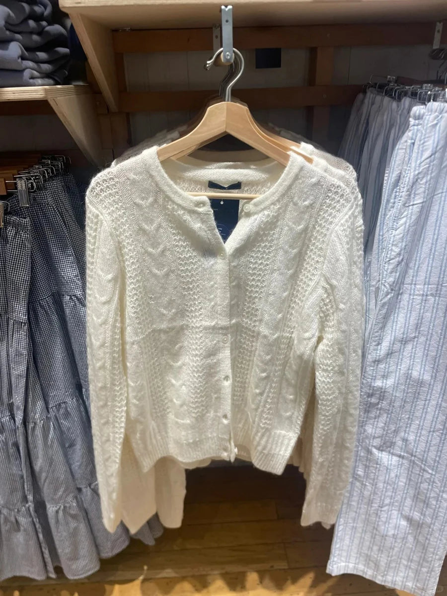 Twisted Mohair Cotton Sweet Cardigan Women Autumn Chic O-Neck Buttons Long Sleeve Jumper Top Simple Sweet Cute Sweaters Coat New