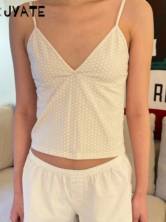 Heart Print Pink Sexy V-neck Tank Tops Women Summer Cotton Soft Preppy Slim Sleeveless Cropped Vests Sweet Cute Vintage Camisole
