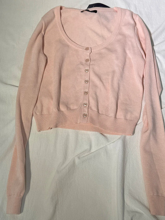 Pink Simple Slim Short Knitted Cardigan Sweaters Women Casual Cotton Metal Ring Button Sweater Coats Vintage Sweet Crop Tops