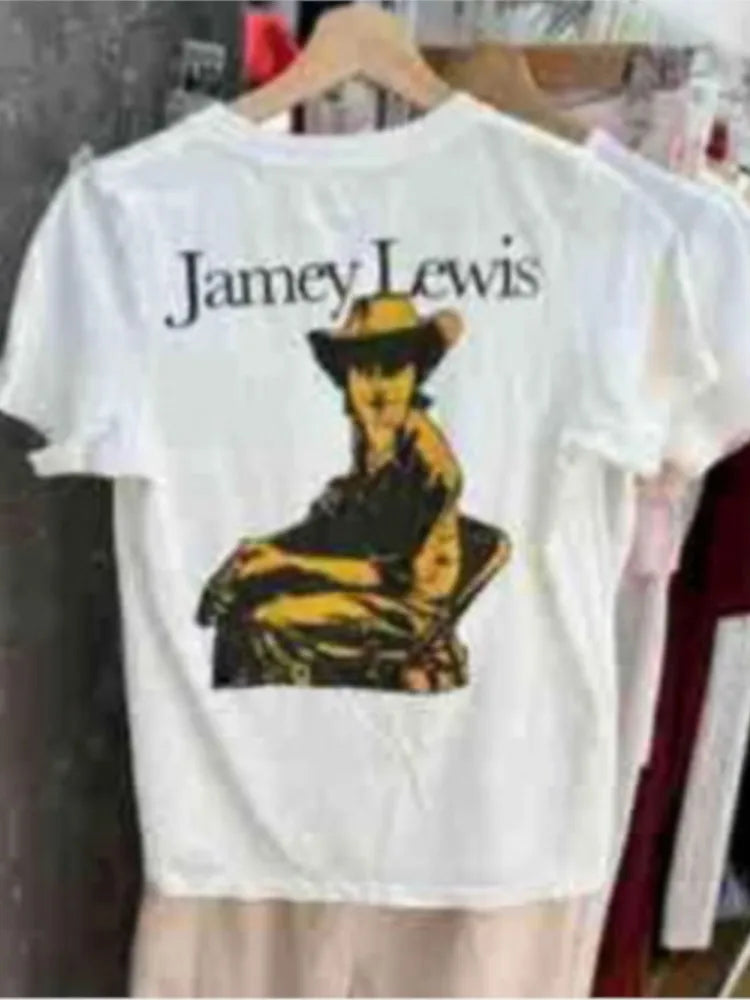 Retro American Cowboy Print T-shirts Women Summer New Streetwear Casual Cotton Short Sleeve Tees Vintage Chic Preppy Style Tops