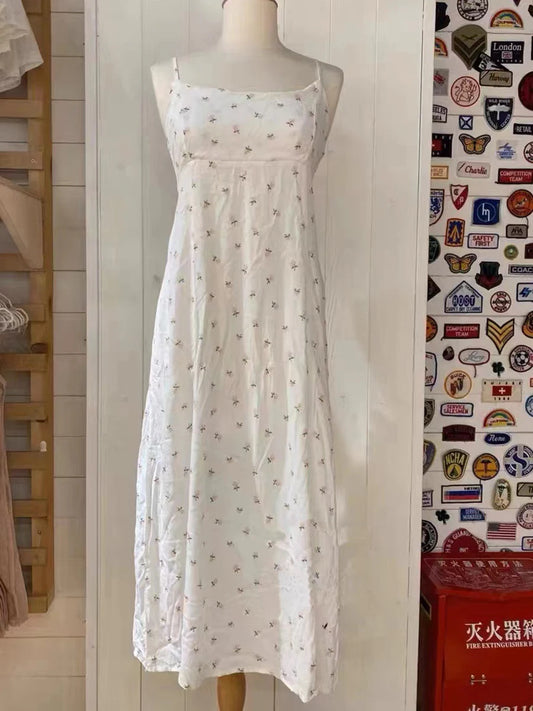 Sweet Floral Print Sexy Backless Camis Dress Women Summer Chiffon High Waist Sleeveless Long Dresses Vintage Cute Y2K Vestidos