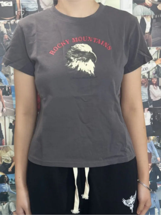 Graphic Print Short Sleeve Tees Women Summer Simple Casual Streetwear Cotton O-neck Slim Tops American Vintage T-shirts Y2K