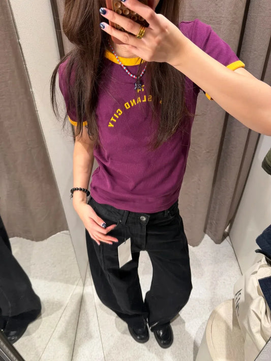 Fashion Letter Print T-shirts Women Cotton Simple All-match Casual Slim Short Sleeve Tees Preppy Style Streetwear Tshirt Y2K