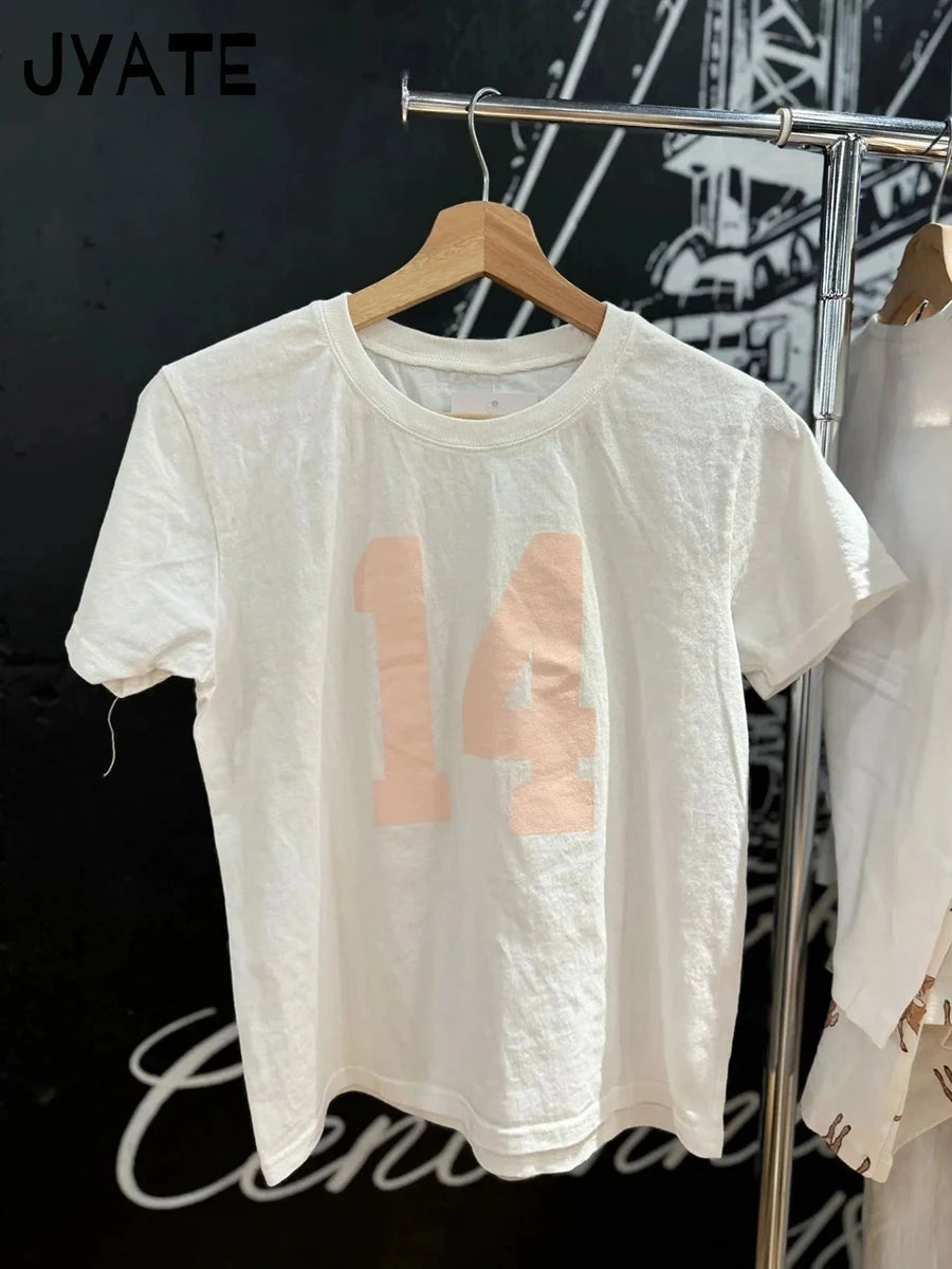 Classic Number Graphic Print Cotton T-shirts Women Summer Soft Casual Loose O-neck Short Sleeve Tees Vintage Streetwear Y2K Tops