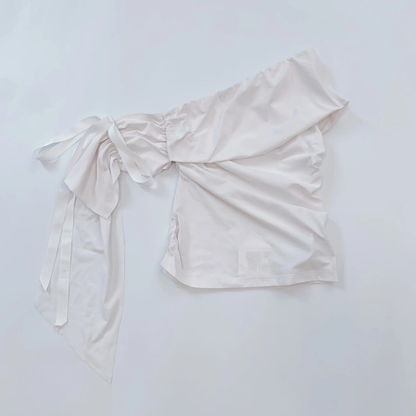 White Strap Irregular Short Sleeve Tee Women Summer New Slim Slash Neck Pleated Arm Tshirt Tops Elegant Chic Sweet T-shirts OOTD