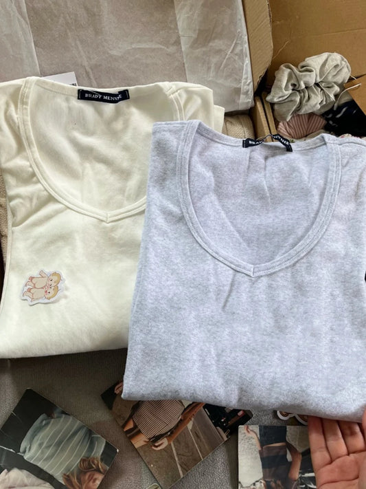 Solid V-neck Basic Long Sleeve Tees Women New Cotton Soft Simple Casual SlimTops Clothes All-match Simple T-shirts Spring