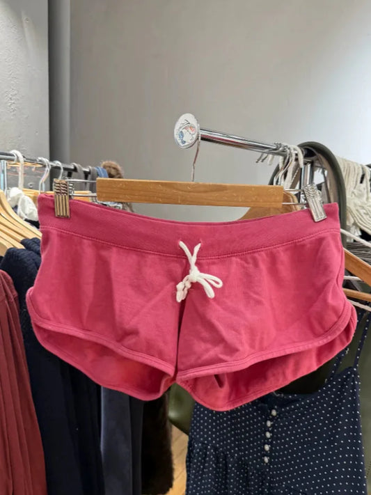 New Rose Pink Cotton Short Pant Women Casual Elastic High Waist Casual SweatShorts Sweet Vintage Cute Y2K Drawstring Bottoms