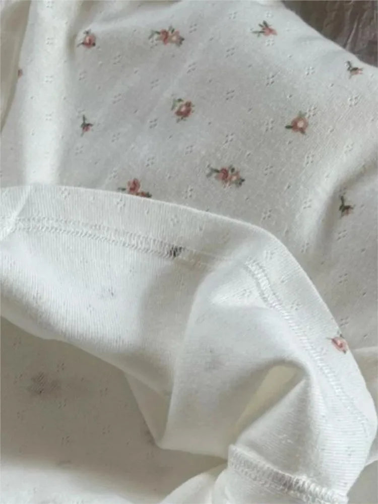 Casual Red Floral Eyelet Straight Sweatpant Women Autumn High Waist Cotton Cute Trousers Vintage Sweet Home Pajama Long Pant Y2K