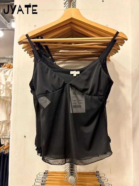 Sexy Mesh Sheer Slim Bra Crop Tops Women Casual Streetwear Black All-match Basic Sleeveless Vests Harajuku Simple Vintage Camis