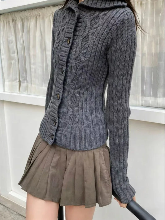 Twisted Flower Sweater Cardigan Women Spring Stand Collar Single Breasted Long Sleeve Sweaters Casual Preppy Style Jumper Coat