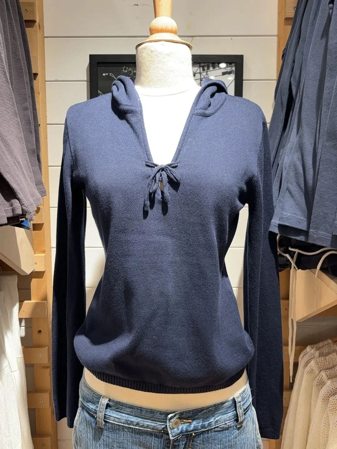 Vintage Navy Blue Buttons Long Sleeve T-Shirts Women Autumn Streetwear O-Neck Loose Hoodies Tops Casual Vintage Sweet Tees Y2K