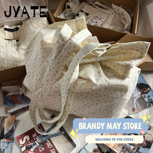 Sweet Floral Print Simple Shoulder Bags Women Casual Preppy Style Canvas Fabric Tote Vintage Cute Y2K Handbags Bolsas Mujeres