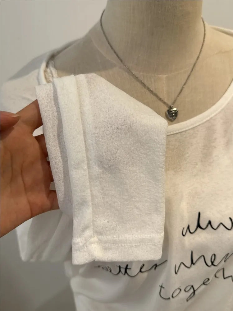Letter Print Thin Sun Protection T-shirts Women Summer New Cute Casual O-neck Long Sleeve Tees Sweet Chic Preppy Style Tops Y2K