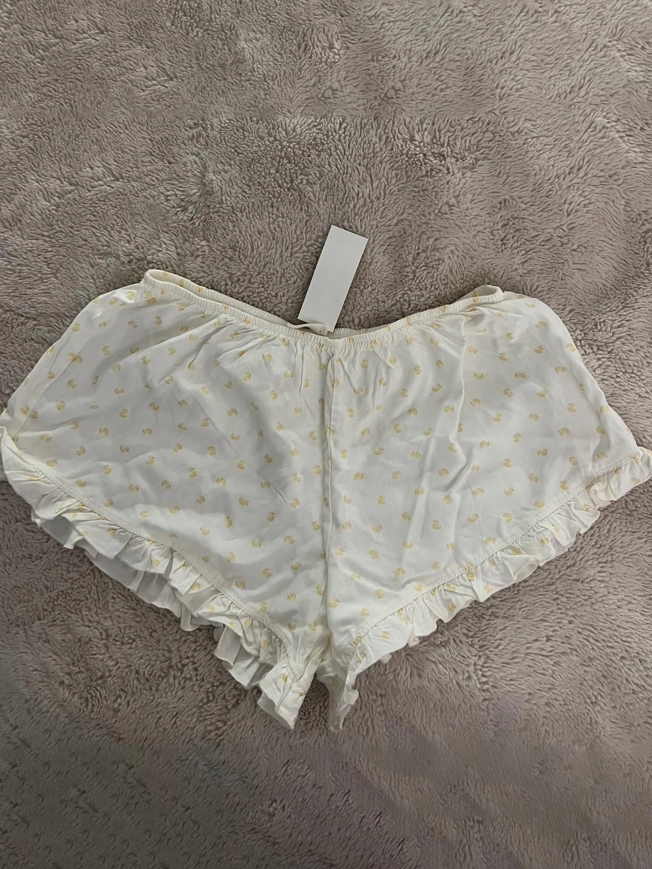 Little Duck Print Tank Shorts Pajama Sets Woman Back Lace-up Bow V-neck Camis+Ruffles SweatshortsCute Sweet Home 2 Piece Outfit