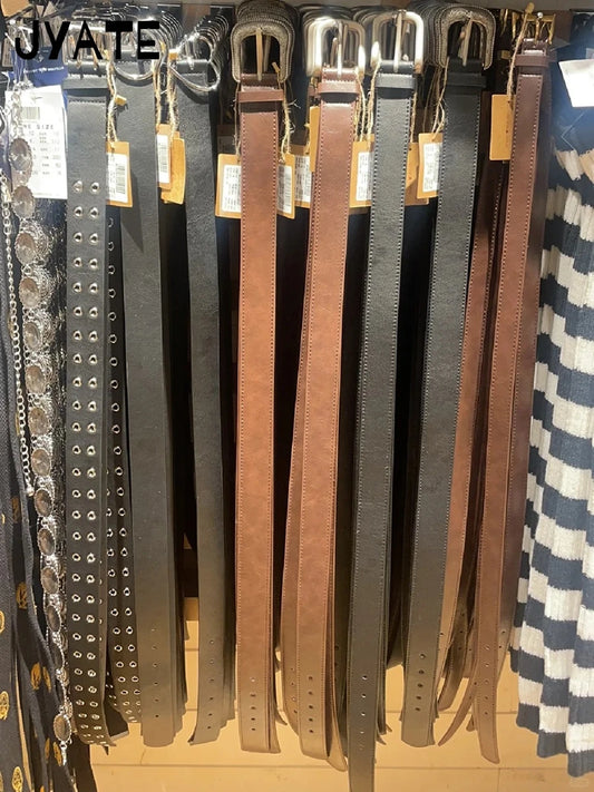 Retro Metal Buckle PU Black Belt Women New Streetwear Casual Rock n Roll Punk Preppy Style Vintage Chic Belts Y2K