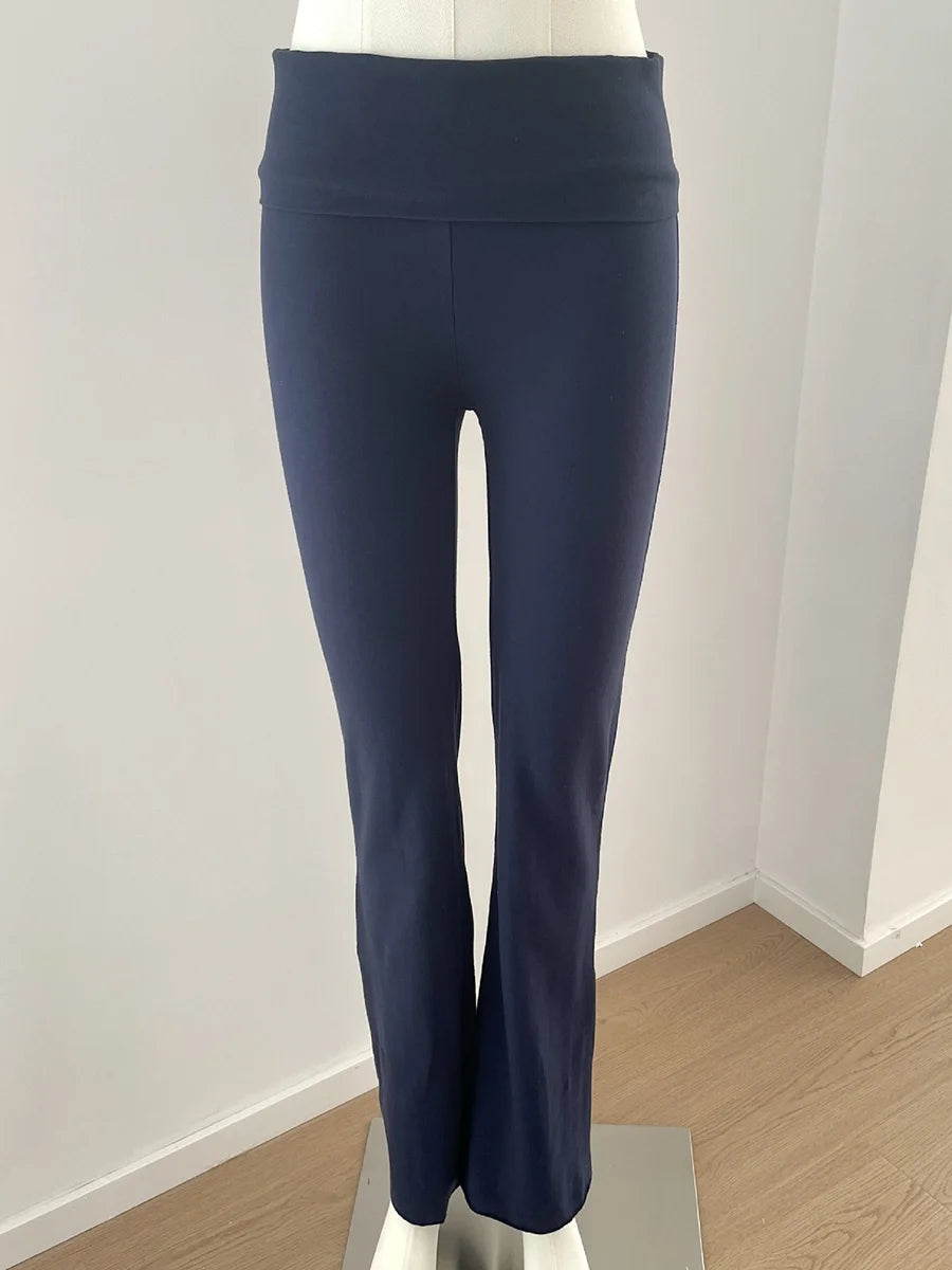 Solid Skinny Cotton T-shirt Pant Set Woman O-neck Long Sleeve Tee+Foldover Flare Yoga Pant Sport 2 Piece Sets Can mix and match