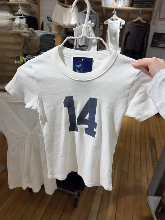 Y2K 14 Print White Slim T-shirts Women Simple O-neck Short Sleeve Cotton Tee Tops Female American Vintage Streetwear Crop Top