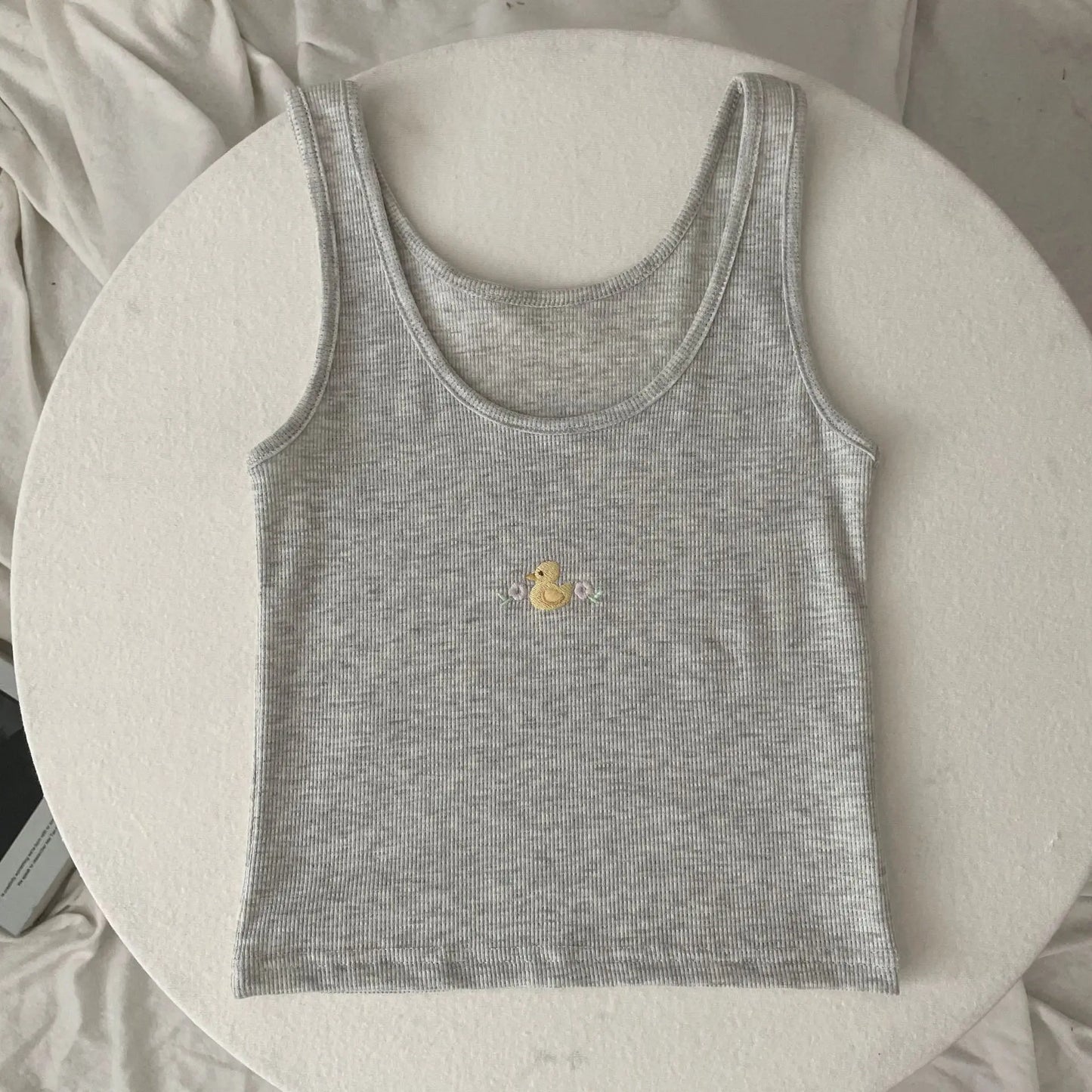 Cute Little Duck Embroidery Tank Tops Women Summer New Cotton Casual U-neck Sleeveless Vests Simple Basic Sweet Camisole Y2K Top
