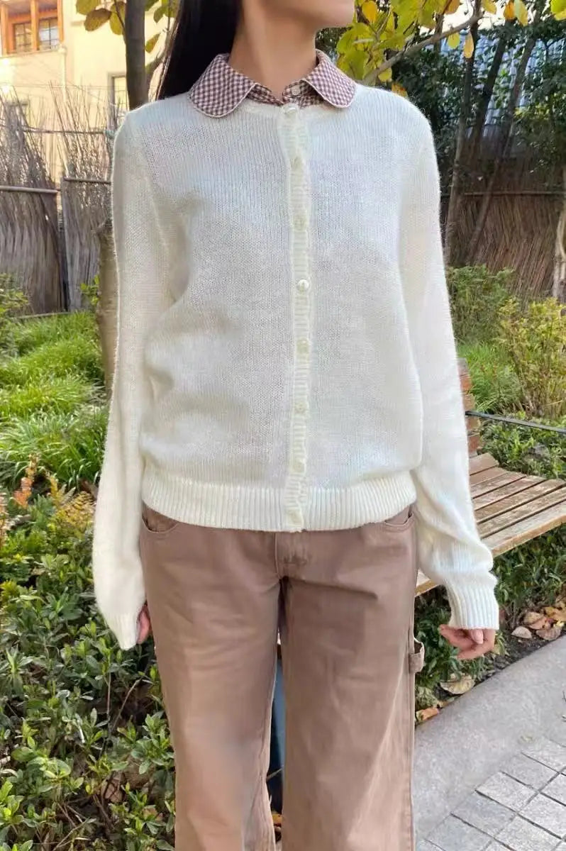 Dark Grey Sweater Cardigan Simple Spring Round Neck Single Breasted Long Sleeve Cotton Knitwear Casual Simple All-match Sweaters