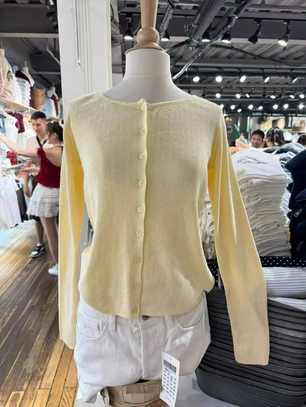 Eyelet Slim Long Sleeve T-shirt Women Spring Preppy Style O-neck Single Breasted Cotton Tee Shirts Cute Vintage Sweet Tops Y2K