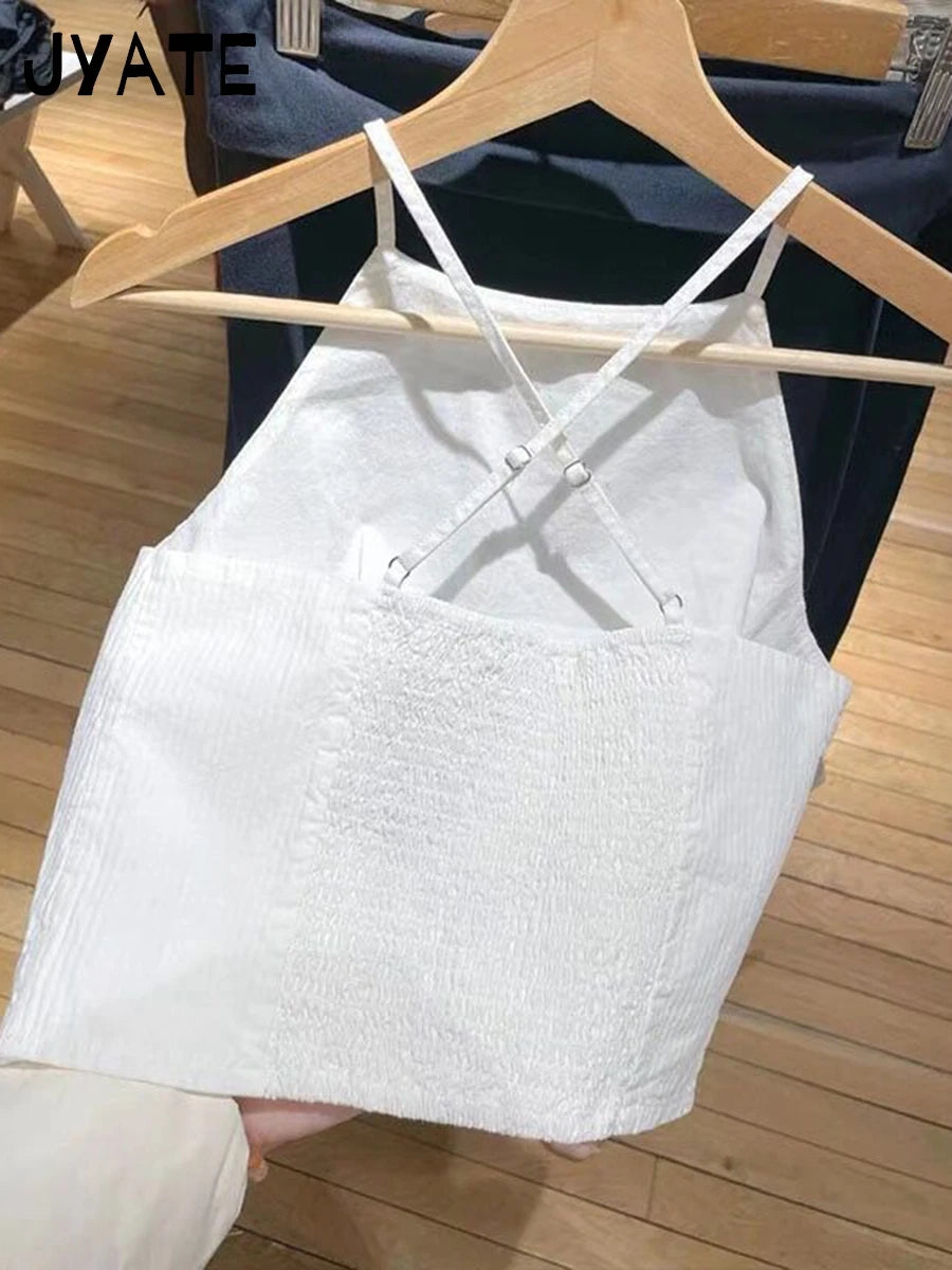 Simple White Back Cross Shoulder Strap Camisole Women New Cotton Elastic Casual Cropped Vests Vintage Sweet Cute Tank Tops Y2K