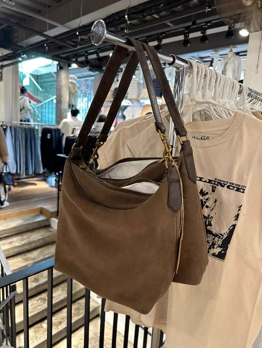 Vintage Brown Pu Tote Bag Four Season American Chic High Capacity Lady Shoulder Bags School Style High Street Fashion Handbags
