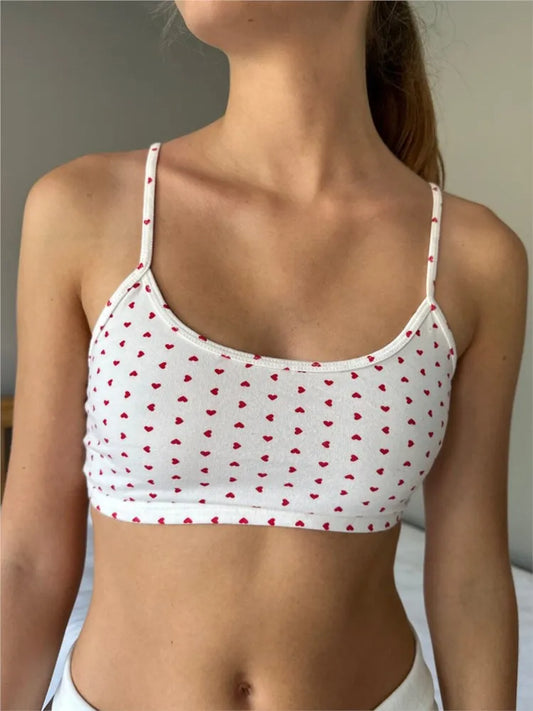 Cute Heart Slim Bra Top Women Summer Clothing 2024 Sweet Cotton Sexy Camis Tank Tops Female Y2K Clothes Streetwear Vest