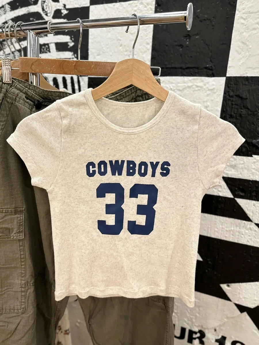 NO.14 Print Slim Navy T-shirts Women New Cotton Casual O-neck Short Sleeve Tees Girl American Vintage Streetwear Tshirt Y2K Tops