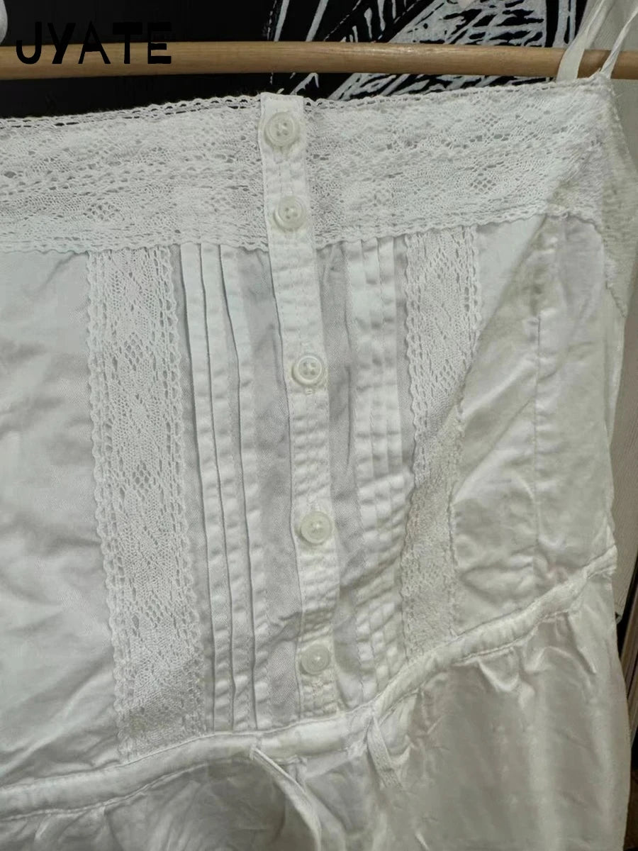 White Lace Trim A-line Dress Women Summer New Cotton Casual Preppy Style Short Vestidos Sweet Casual Preppy Style Mini Dresses