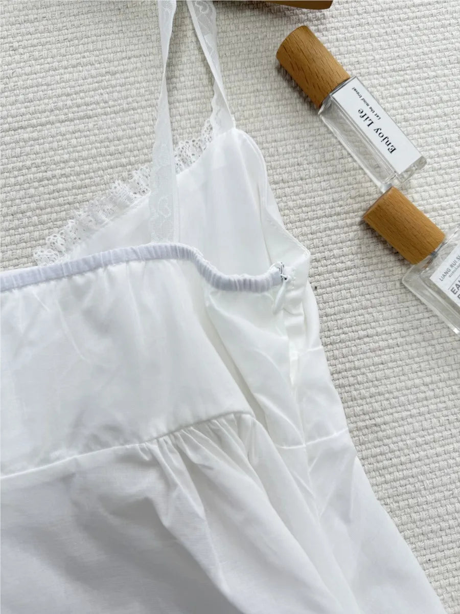Sweet White Lace Trim Buttons Tank Tops Women Summer New Cotton Backless Sexy Slim Cropped Vests Preppy Style Chic Camisole Y2K