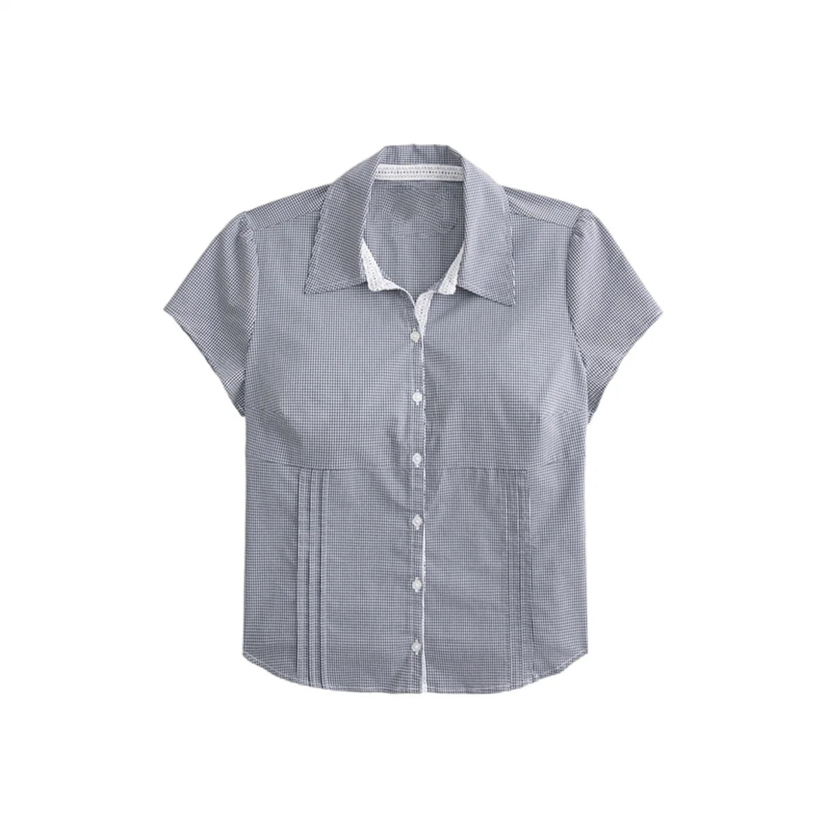 Sweet Lace Trim Plaid Blouse T-shirts Women Summer New Casual Streetwear Single Breasted Tees Vintage Preppy Style Cute Tops Y2K