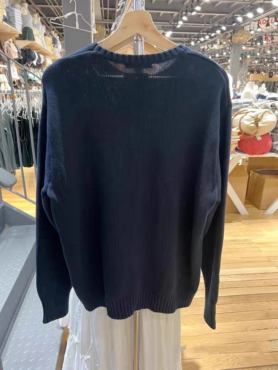 Simple Letter Embroidery Sweater Women American O-neck Street Loose Cotton Knitted Pullover Tops Vintage Harajuku Jumper Y2K