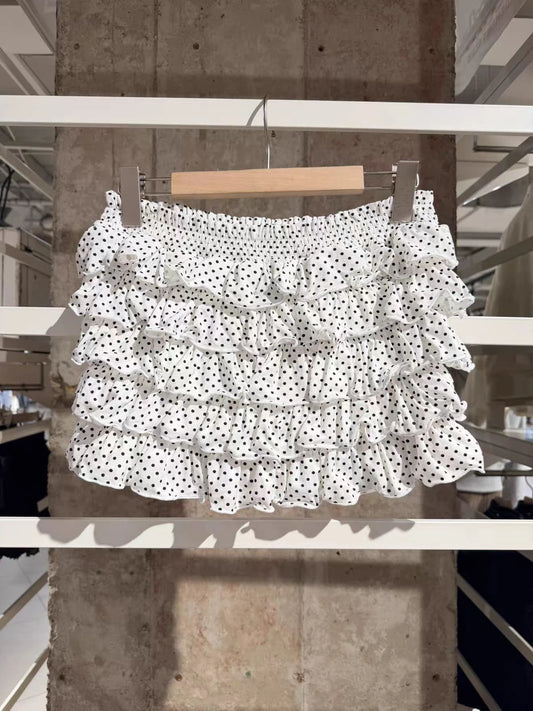 Polka Dot Tiered Skirts Women Summer Elastic Low Waist Lining Ruffles Short Faldas Vintage Sweet Ballet Preppy Style Skirt Y2K
