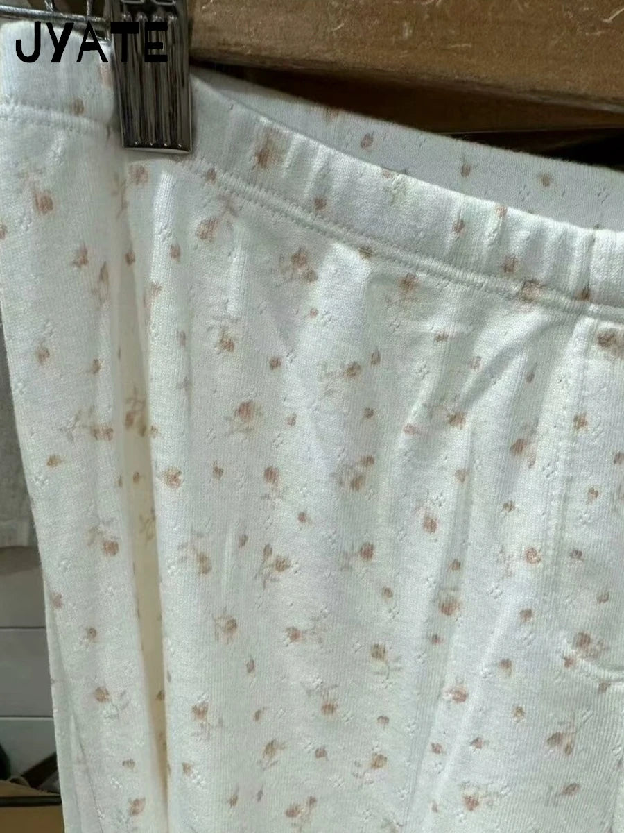 Sweet Floral Print Long Pants Women Summer New Cotton Soft Elastic High Waist Straight Trousers Cute Vintage Chic Home Pant Y2K