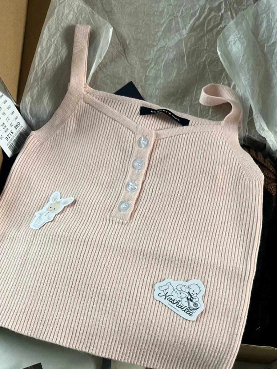 Pink Knitted V-neck Sweater Cardigan Women New Slim Casual Preppy Long Flare Sleeve Jumper Tops Sweet Cute Chic Y2K Sweater Coat